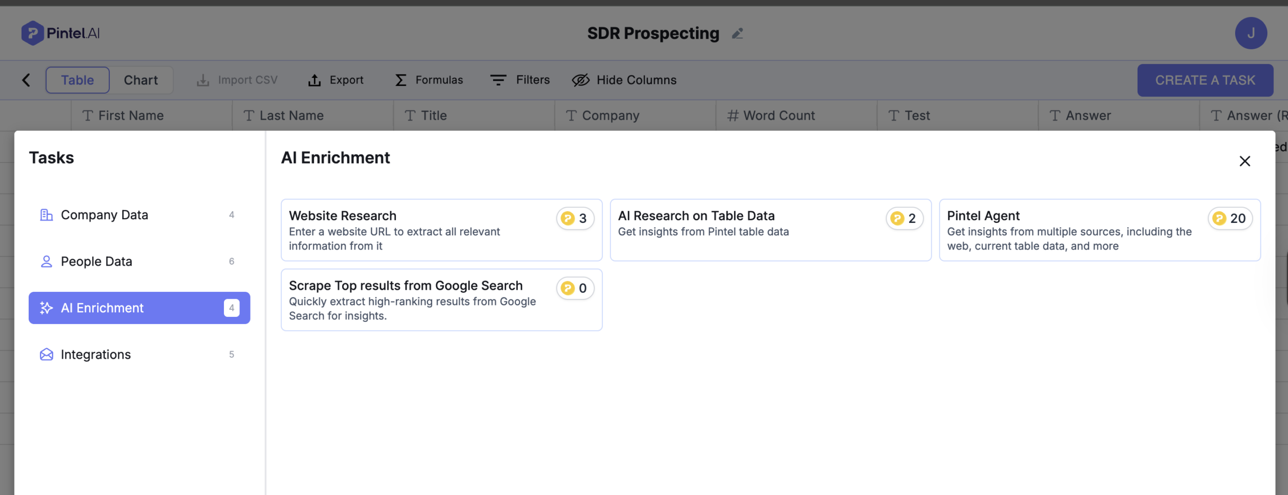 AI-powered contact enrichment dashboard extracting people and company data from websites, LinkedIn, and table records