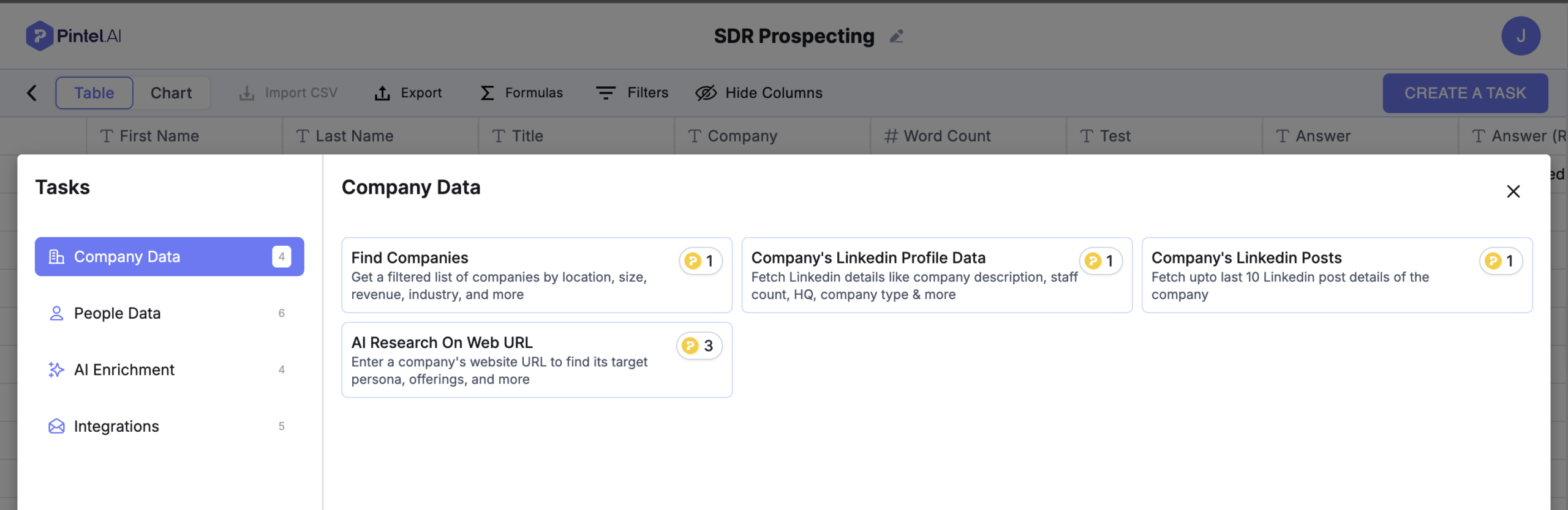 Automated ICP filtering interface showing company search by size, industry, revenue, and LinkedIn data for outbound prospectingSDR prospecting automation