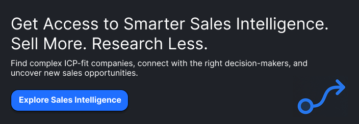 Sales intelligence tools banner featuring the headline “Get Access to Smarter Sales Intelligence,” supporting text, and an “Explore Sales Intelligence” button.