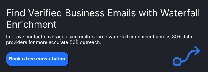 Find Verified Business Emails with Waterfall EnrichmentImprove contact coverage using multi-source waterfall enrichment across 30+ data providers for more accurate B2B outreach.