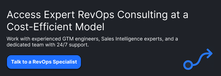 Access Expert RevOps Consulting at a Cost-Efficient ModelWork with experienced GTM engineers, Sales Intelligence experts, and a dedicated team with 24/7 support.Talk to a RevOps Expert