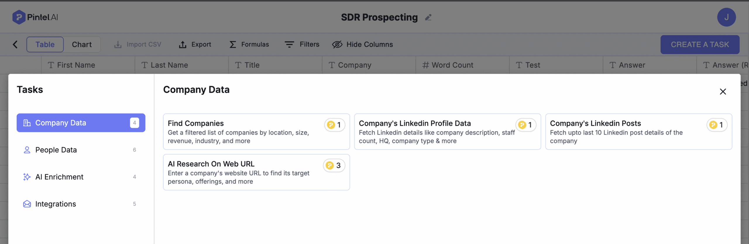Automated ICP filtering interface showing company search by size, industry, revenue, and LinkedIn data for outbound prospecting SDR prospecting automation